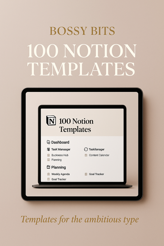 Bossy Bits: 100+ Premium Dark Mode Notion Templates and PLR Mockups – Ultimate Planner Dashboard!